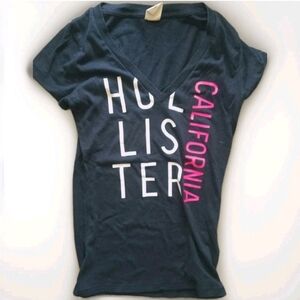 Hollister Navy Tee with Pink Logo